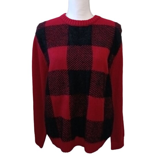 NEW Weatherproof Vintage Buffalo Check Crew Neck Sweater Black & Red Size L - Picture 3 of 11